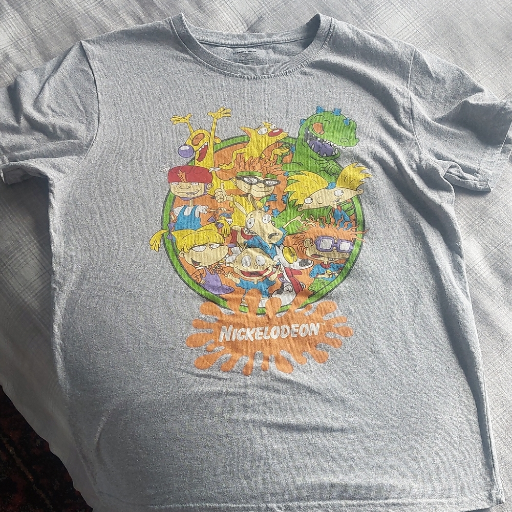 Authentic Vintage Nickelodeon Gray T-Shirt with Colorful Characters Size L
